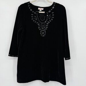 VTG Quacker Factory Womens Black Velvet WitchyGoth Top Medium Romantic Goth Vamp